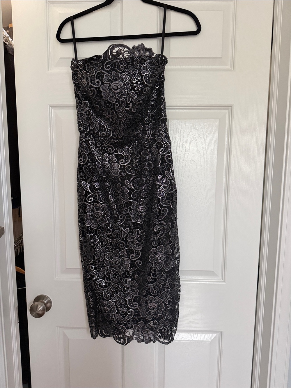 White House Black Market Black Lace Strapless Sheath Dress